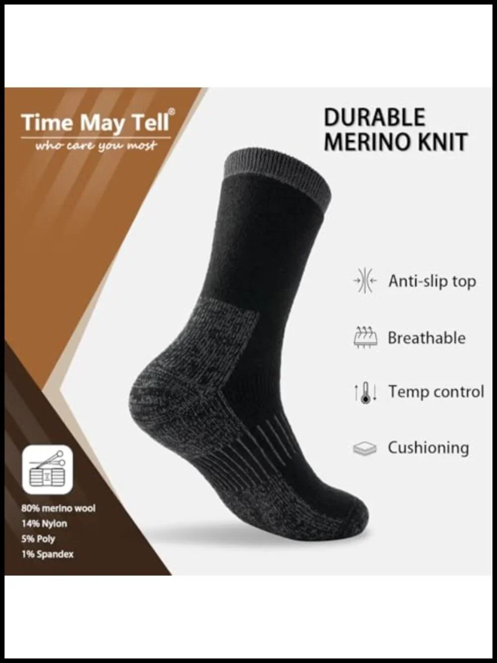 80% Merino Wool Hiking Boot Socks Cushioned Moisture-Wicking Arch Support